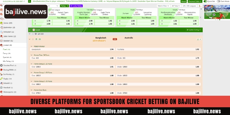 Review of Sportsbook Cricket Betting features on BajiLive 4 Diverse platforms for Sportsbook Cricket Betting on BajiLive