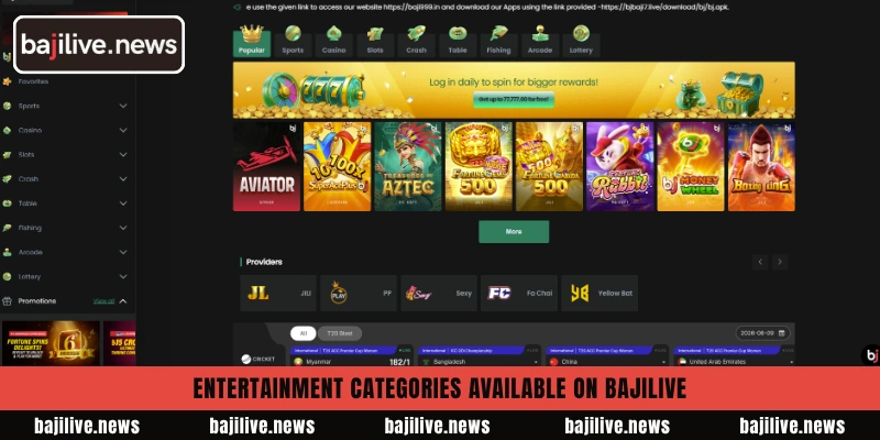 Entertainment categories available on BajiLive