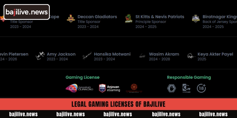 Legal gaming licenses of BajiLive