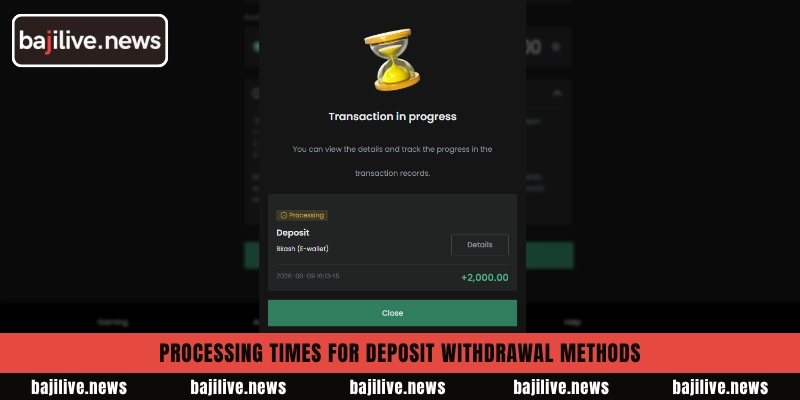 Processing times for deposit withdrawal methods
