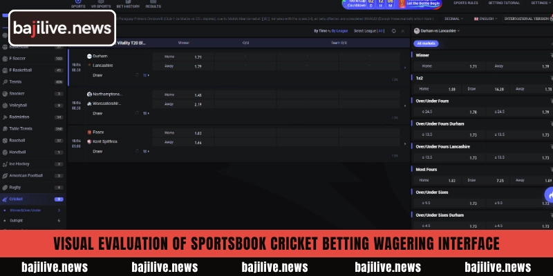 Review of Sportsbook Cricket Betting features on BajiLive 3 Visual evaluation of Sportsbook Cricket Betting wagering interface