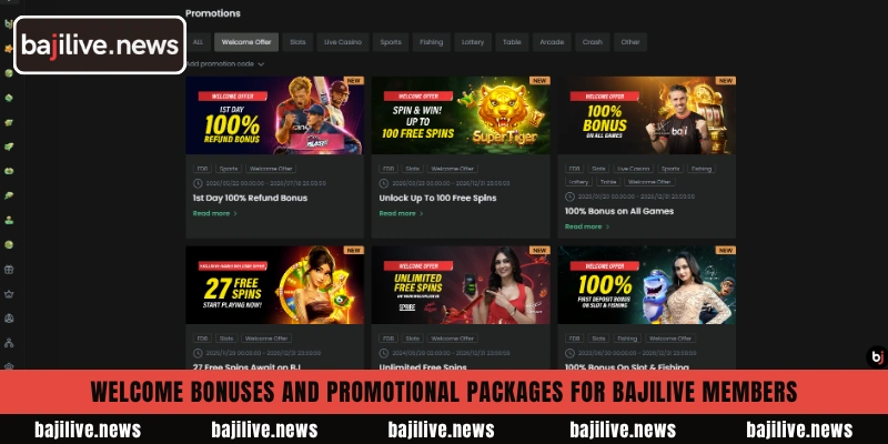 Welcome bonuses and promotional packages for BajiLive members